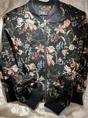 by & by Black Floral Zip Bomber Jacket
